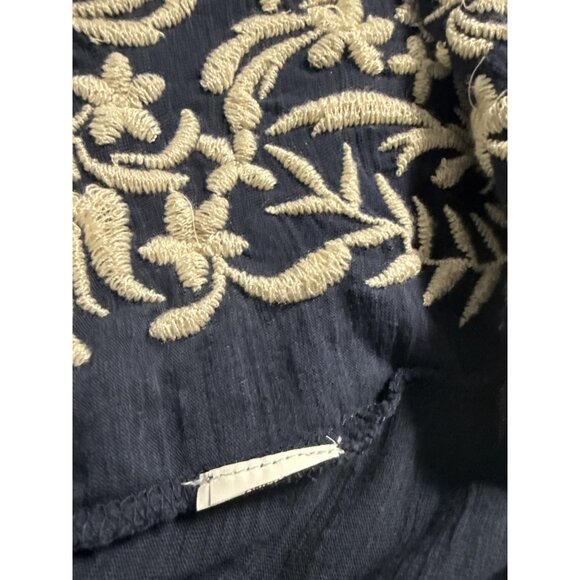 Lucky Brand Navy Sleeveless Embroidered Tank Top L Factory Distressed Neckline - Picture 6 of 7